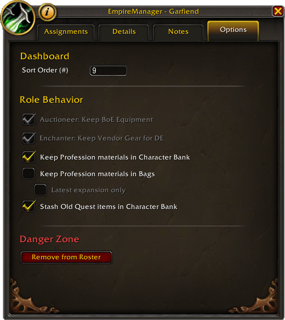 Options tab