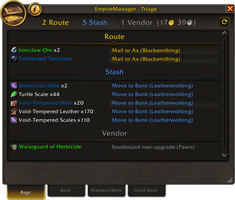 EmpireManager, Triage window