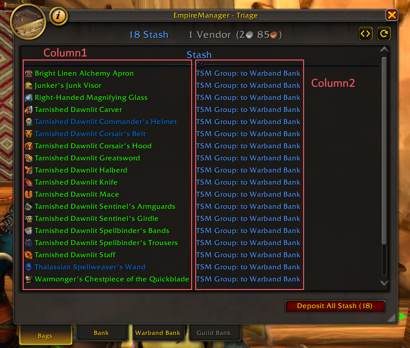 Bags to Warband Bank: the items waiting under Stash